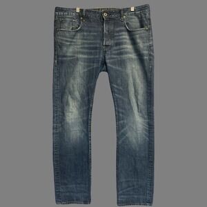 G-Star Raw 3301 Straight Leg Blue Jeans Dark Wash Button Fly Mens Size 35x32